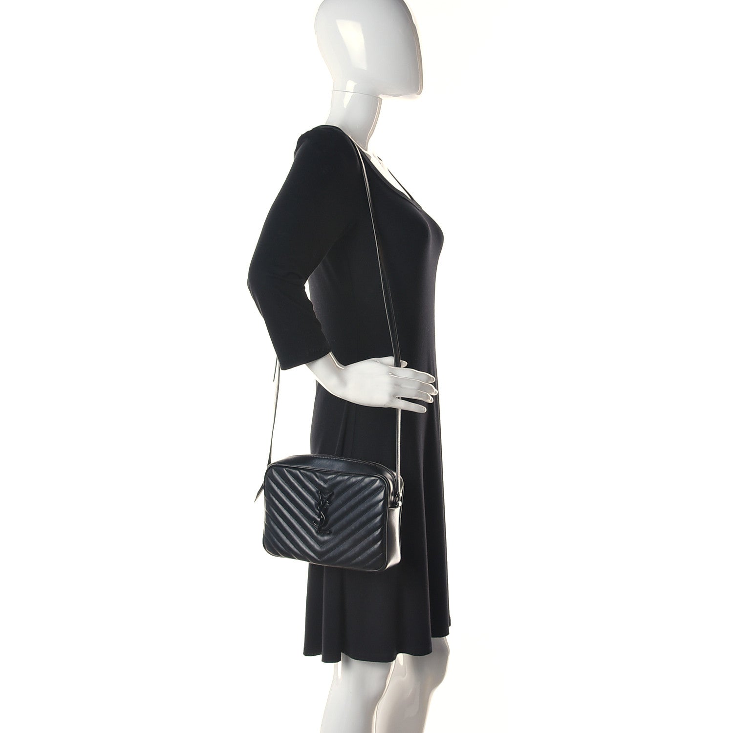 Saint Laurent Calfskin Matelasse Monogram Lou Camera Bag Black 2 of 12