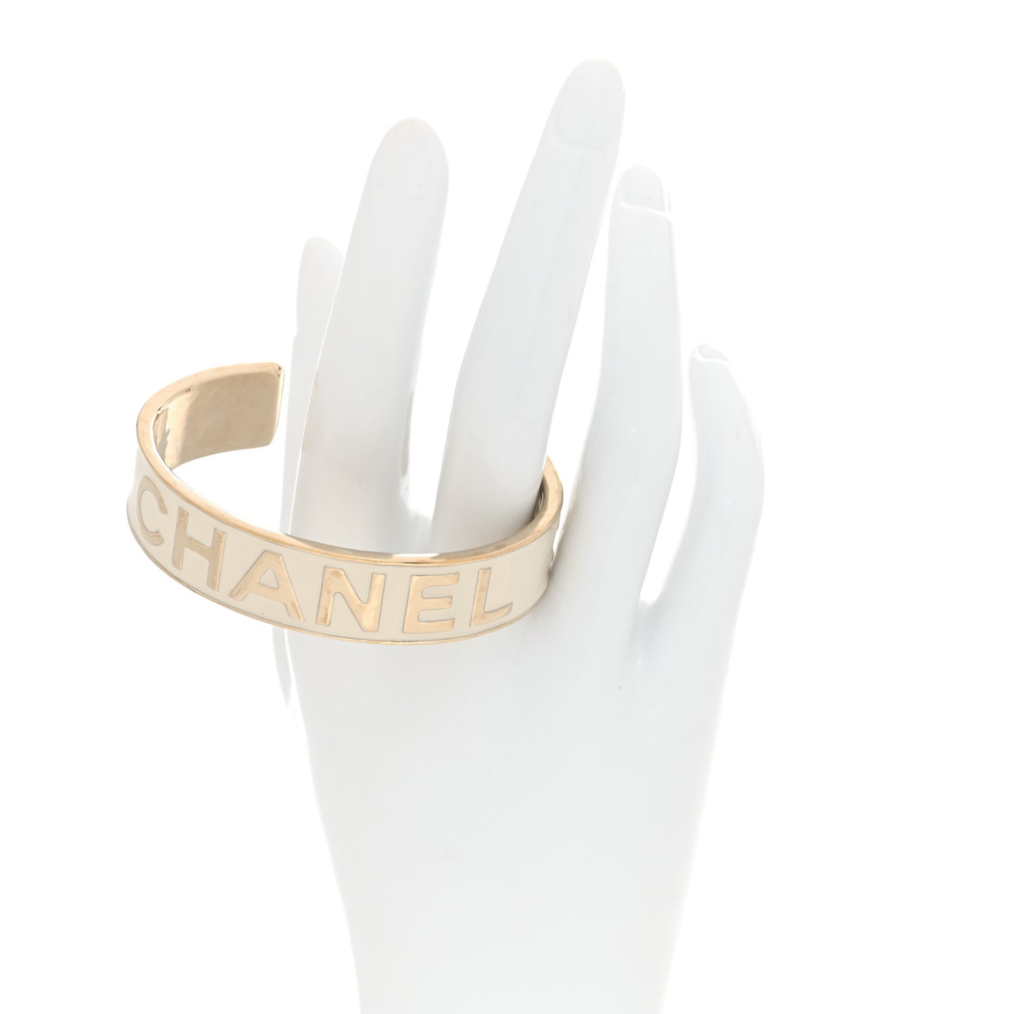Metal Enamel Chanel Logo Cuff Bracelet S White
