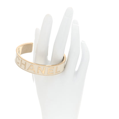 Chanel Metal Enamel Chanel Logo Cuff Bracelet S White 2 of 4