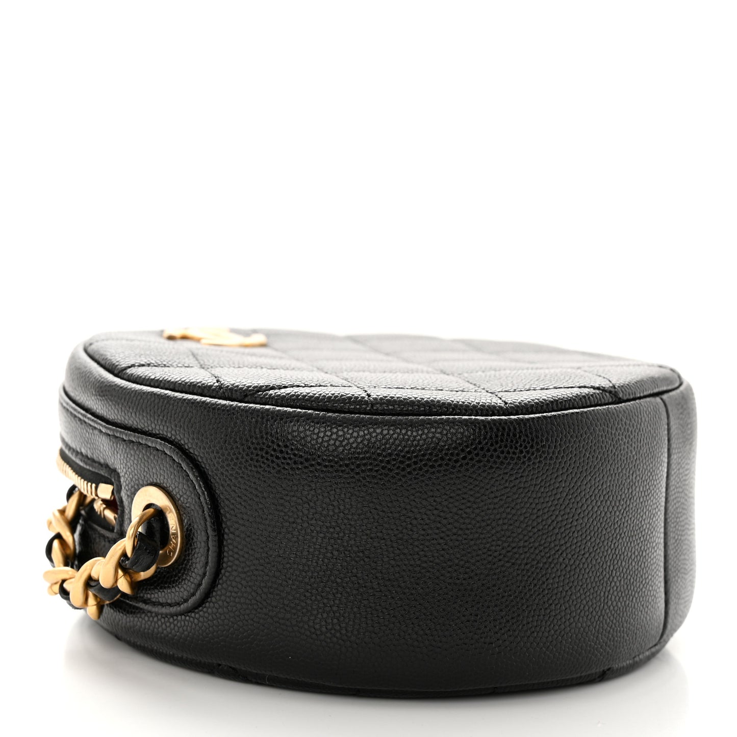 Caviar Quilted Small Round Bag With Chain Black