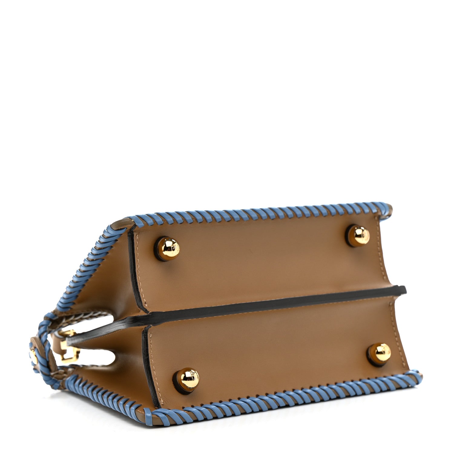 Fendi Vitello King Shiny Nappa Intreccio Petite Peekaboo I SEE U Satchel Sand Beige Blue 4 of 13