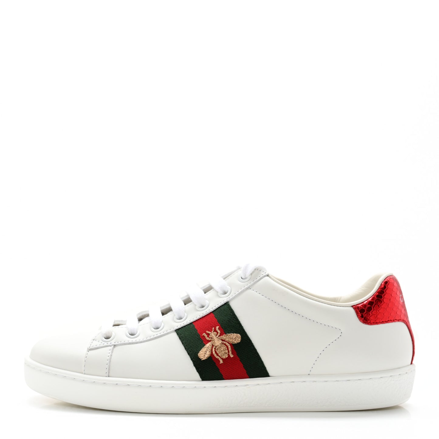 Calfskin Ayers Bee Embroidered Womens Ace Sneakers 38 White Green