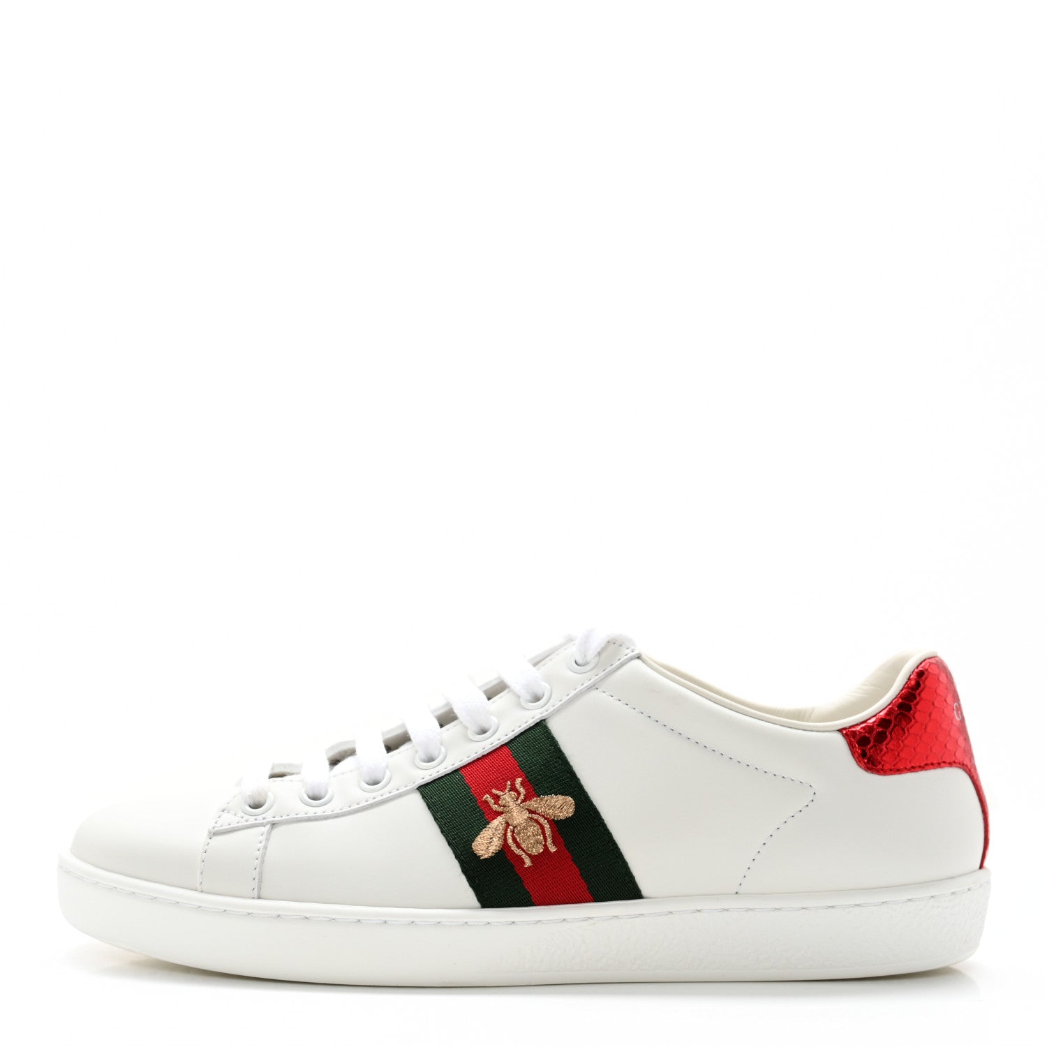 Gucci Calfskin Ayers Bee Embroidered Womens Ace Sneakers 38 White Green 1 of 13