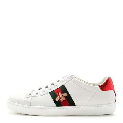 Gucci Calfskin Ayers Bee Embroidered Womens Ace Sneakers 38 White Green 1 of 13