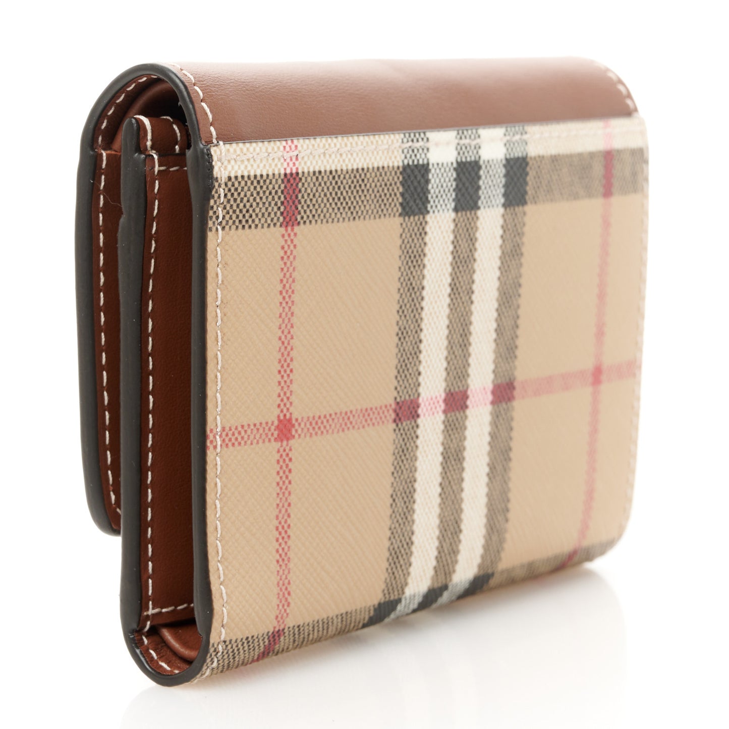 Grainy Calfskin Vintage Check Small Folding Wallet Archive Beige Tan