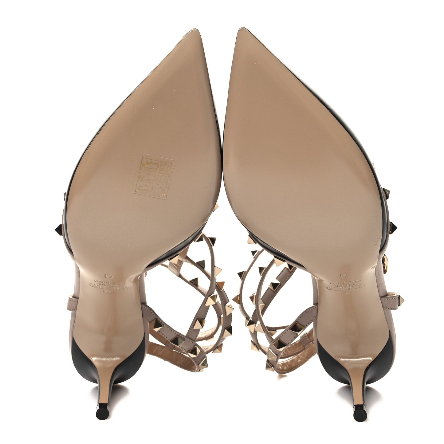 Calfskin Nappa Rockstud Ankle Strap 65mm Pumps 41 Black Poudre