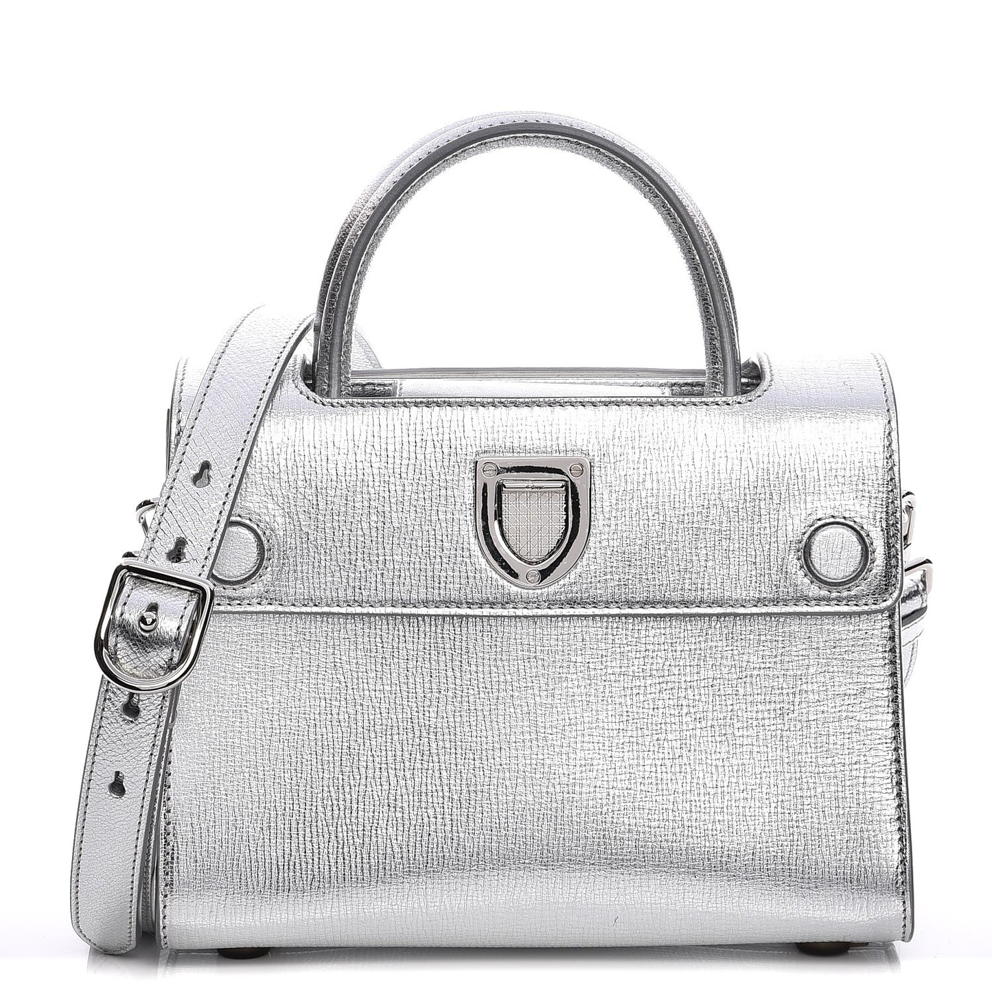 Metallic Grained Calfskin Mini Diorever Flap Silver