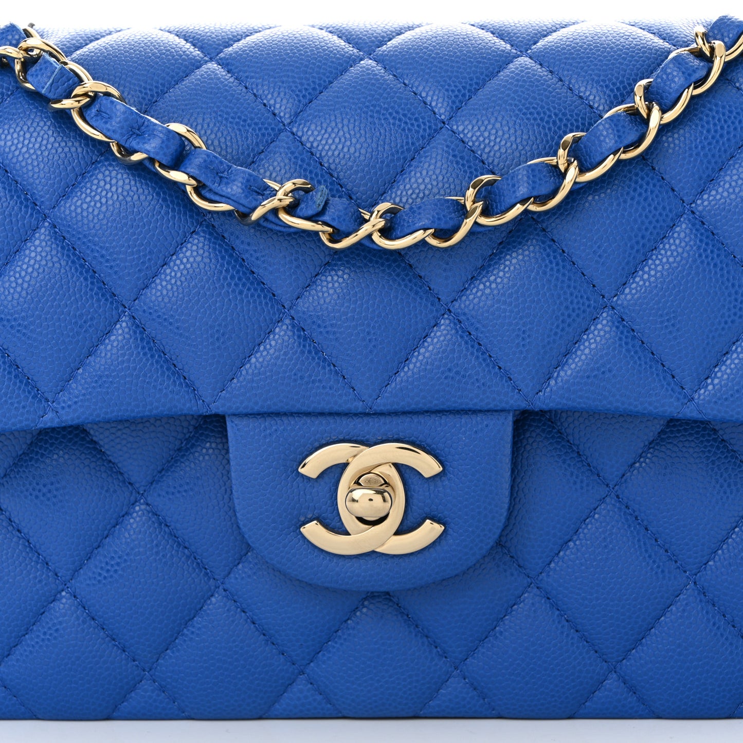 Caviar Quilted Small Double Flap Dark Blue
