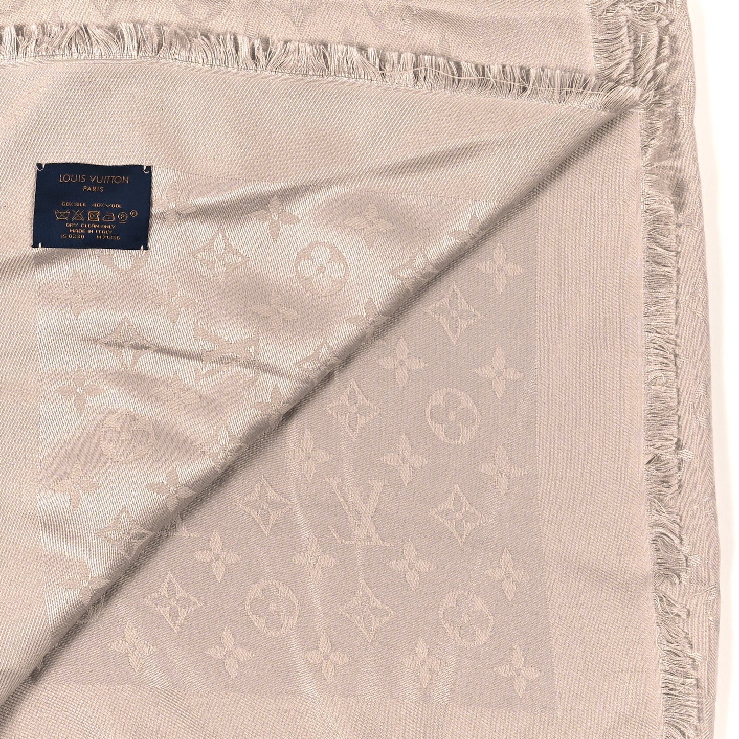 Silk Wool Monogram Shawl Greige