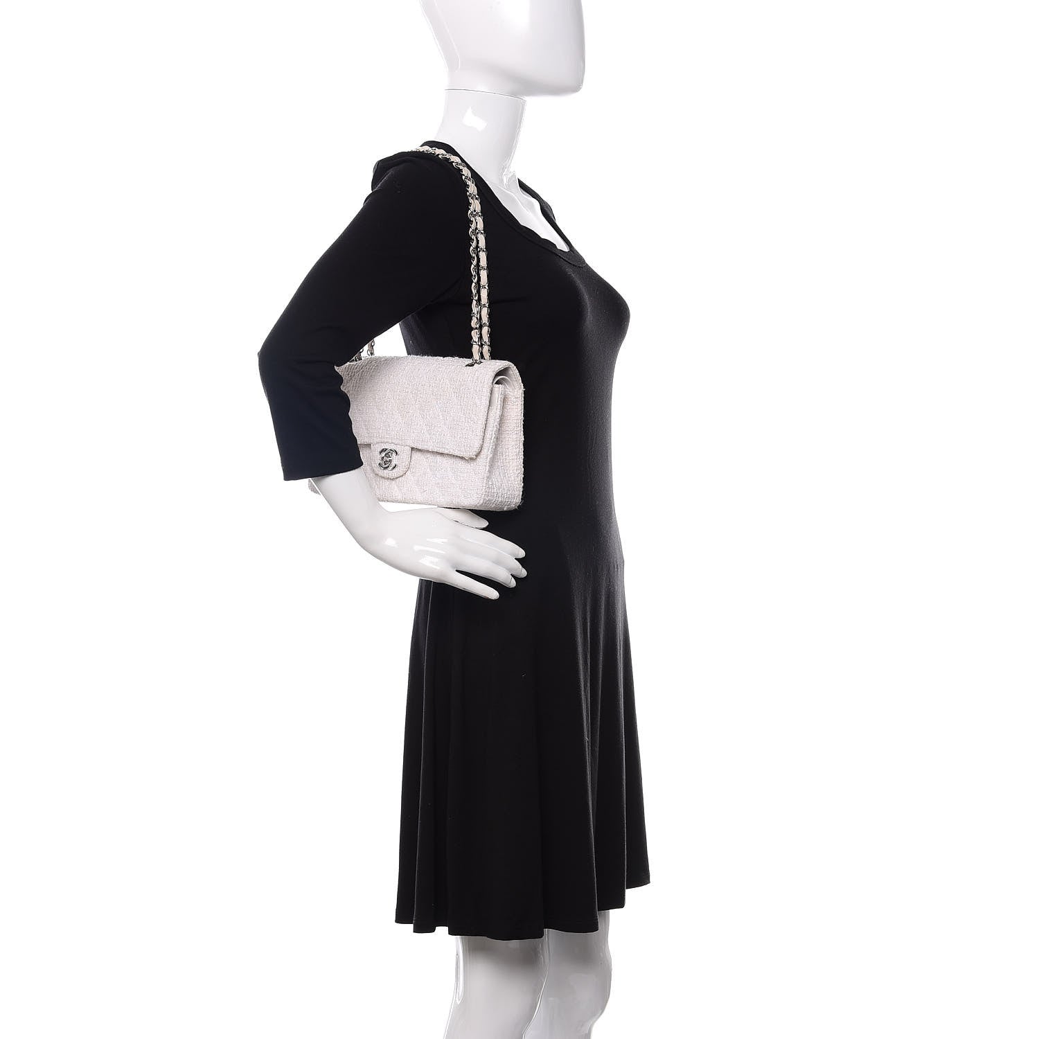 Chanel Tweed Medium Double Flap White 2 of 15