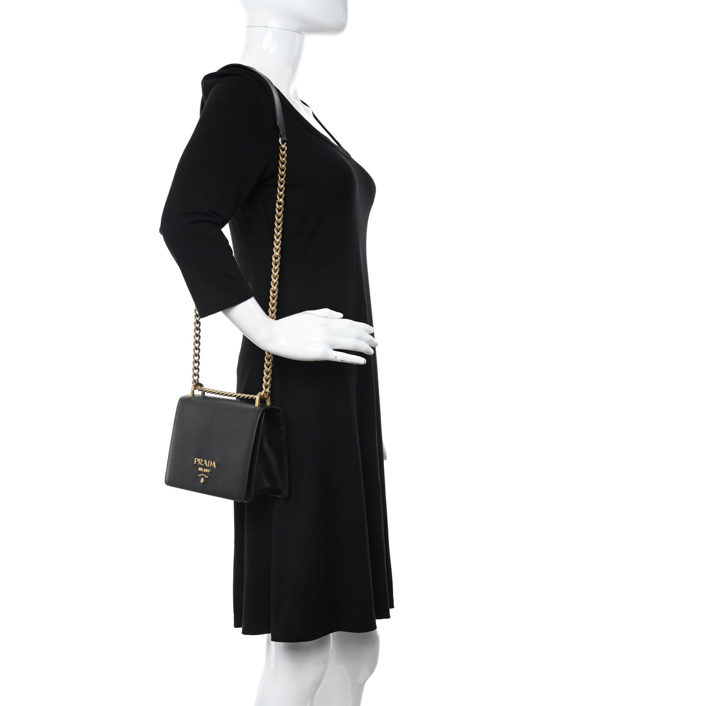 Saffiano Chain Shoulder Bag Black