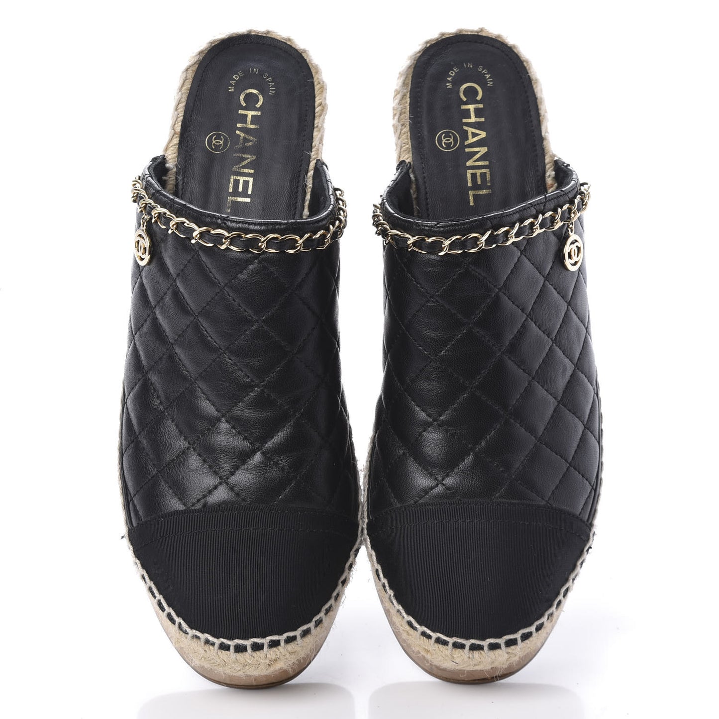 Calfskin Quilted Cork Cap Toe CC Clogs 41 Black
