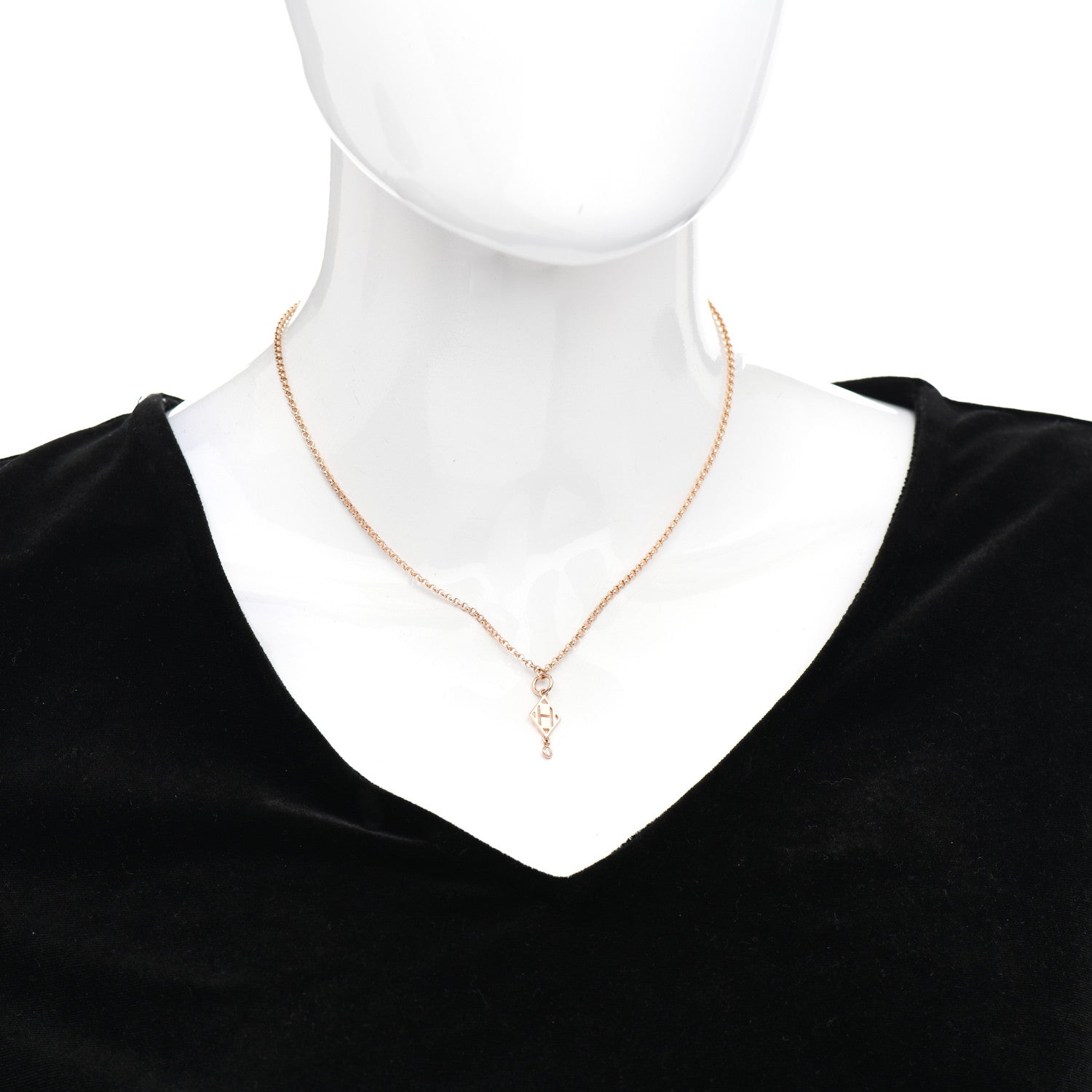 Hermes 18K Rose Gold Diamond Gambade Pendant Necklace 2 of 5