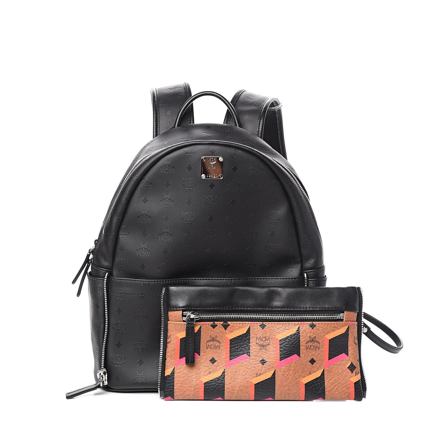 Coated Canvas Diamond Print Small Backpack Black