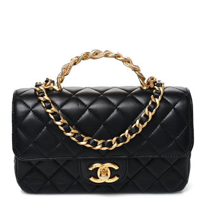Chanel Lambskin Quilted Mini Chain Top Handle Rectangular Flap Black 1 of 10