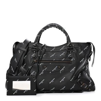 Balenciaga Veau Allover Logo Classic Hardware City Black White 1 of 11