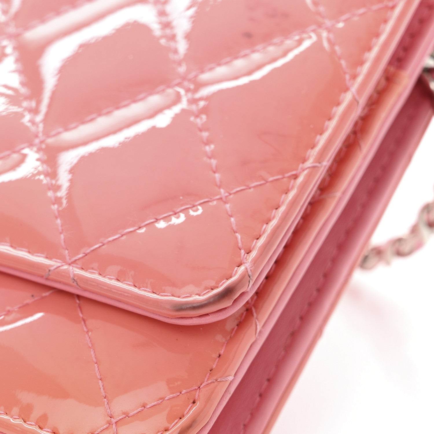 Chanel Patent Quilted Wallet On Chain WOC Coral 17 of 18