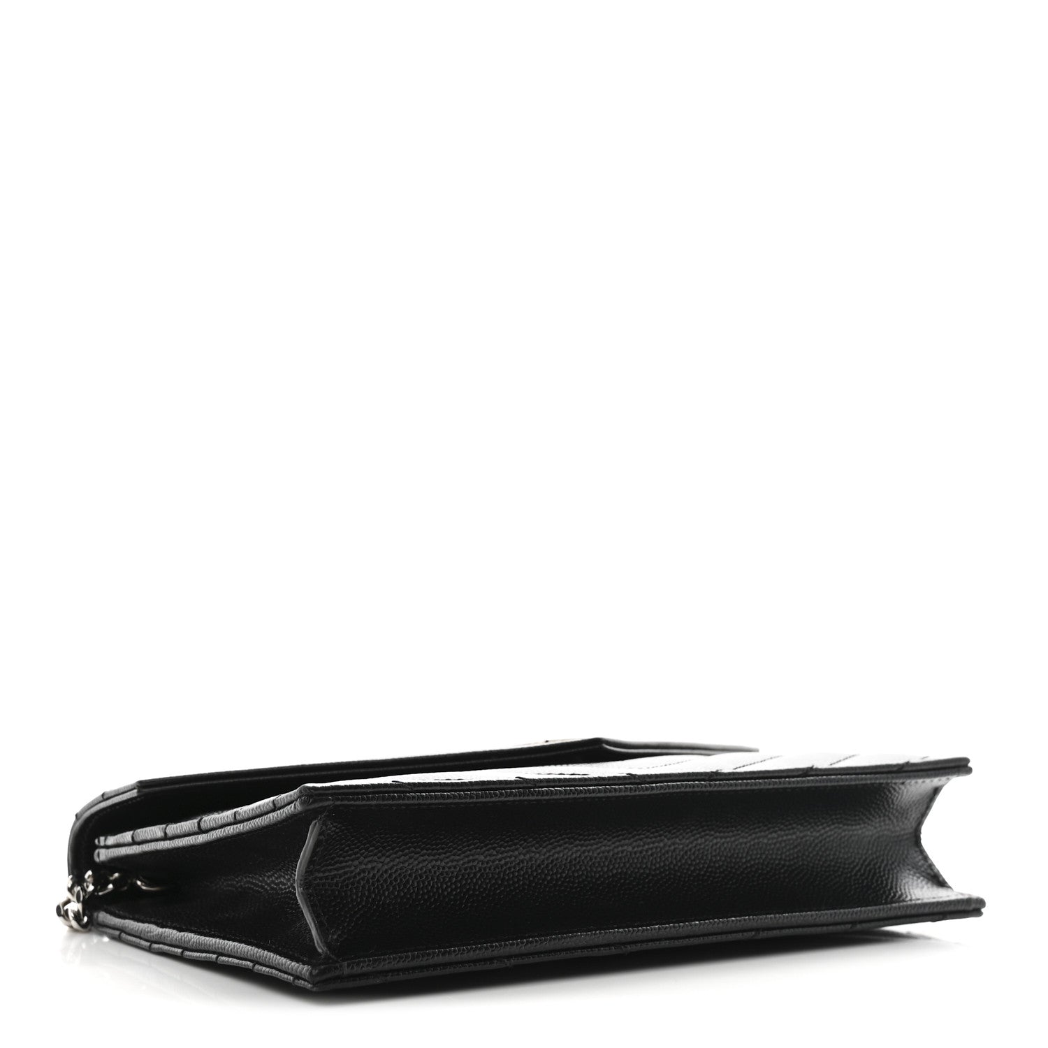 Saint Laurent Grain De Poudre Matelasse Chevron Monogram Envelope Chain Wallet Black 4 of 10