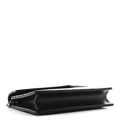 Saint Laurent Grain De Poudre Matelasse Chevron Monogram Envelope Chain Wallet Black 4 of 10