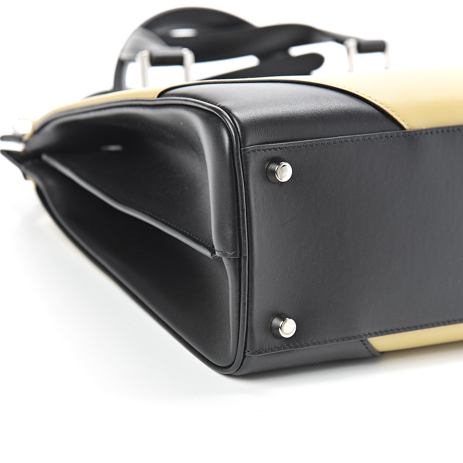 Gucci Smooth Calfskin Diagonal Striped Medium Zumi Top Handle Bag Black Beige 10 of 13