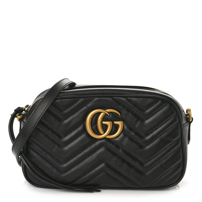 Gucci Calfskin Matelasse Small GG Marmont Chain Shoulder Bag Black 1 of 9