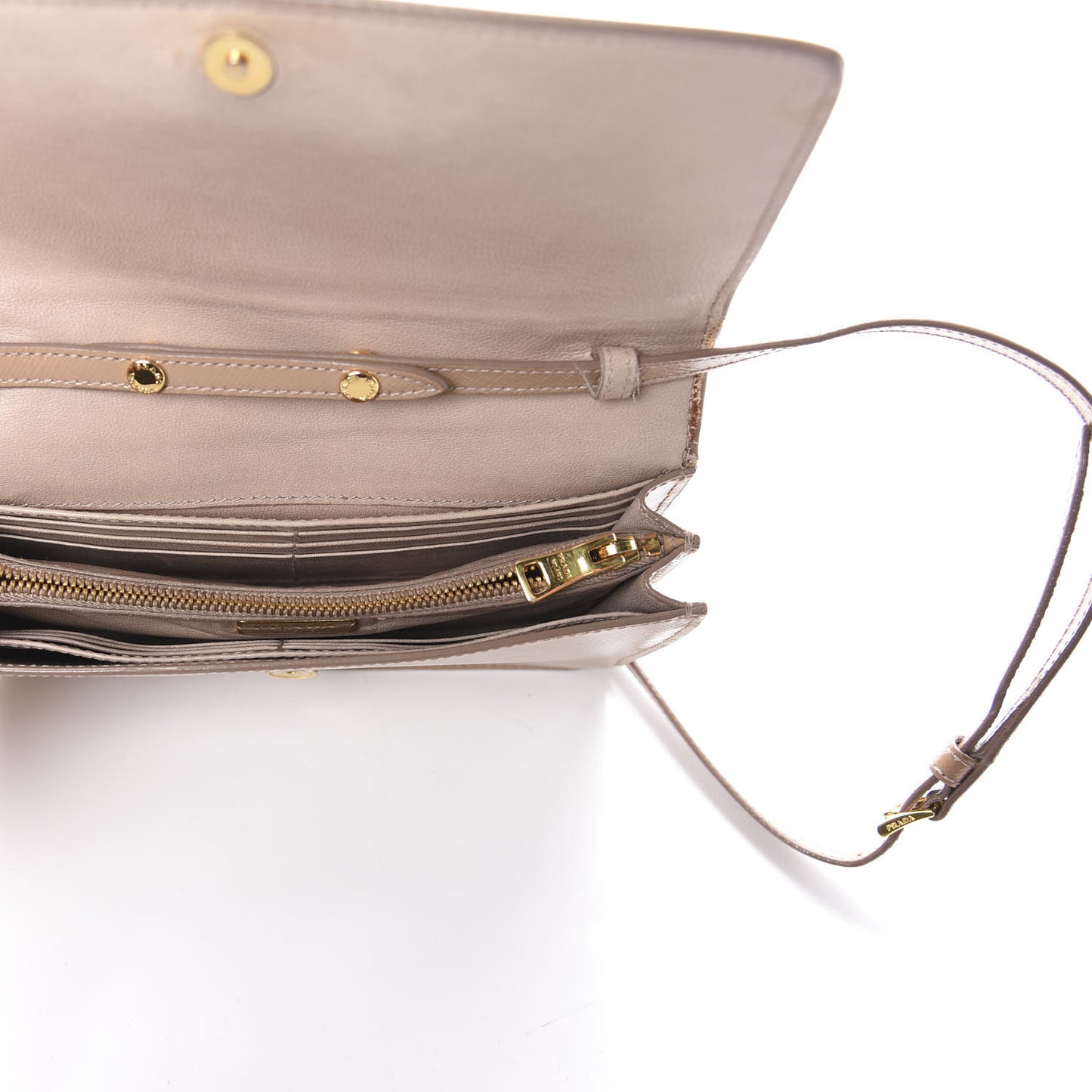 Saffiano Vernice Metal Flap Wallet with Strap Cammeo