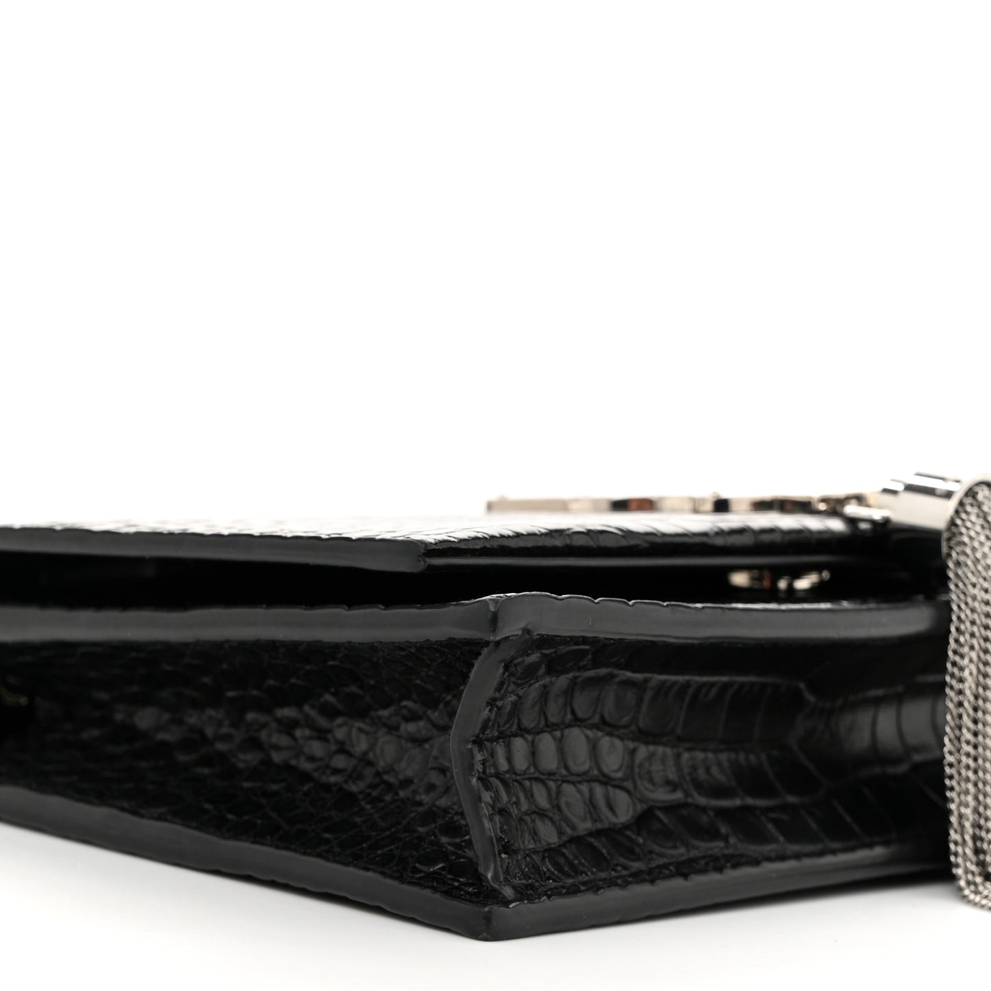 Calfskin Crocodile Embossed Kate Monogram Tassel Chain Wallet Black