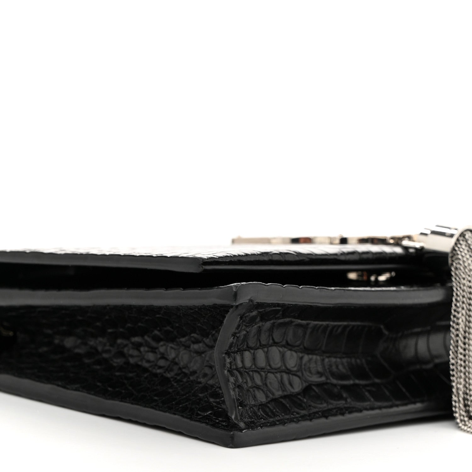 Saint Laurent Calfskin Crocodile Embossed Kate Monogram Tassel Chain Wallet Black 8 of 10