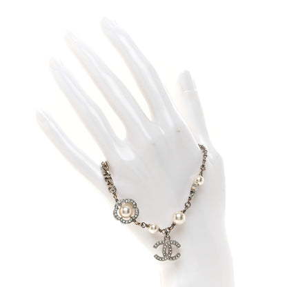 Chanel Crystal Pearl Camellia CC Coco Flapper Bracelet Silver 2 of 5