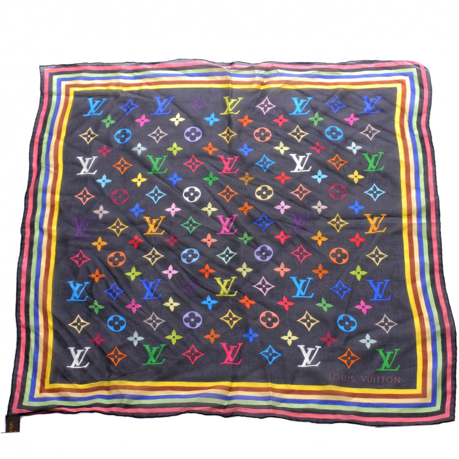 Louis Vuitton Silk Monogram Multicolor Square Scarf Black 2 of 6
