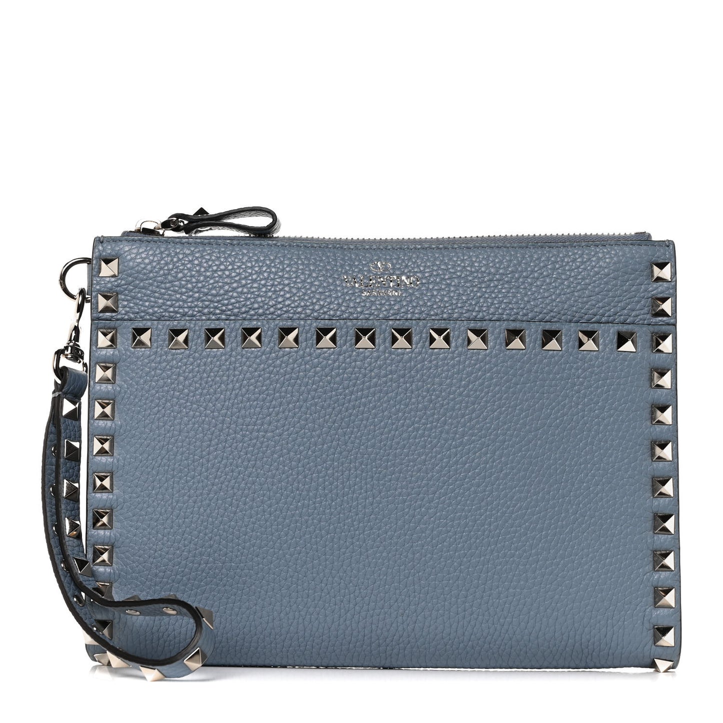 Calfskin Rockstud Wristlet Clutch Blue