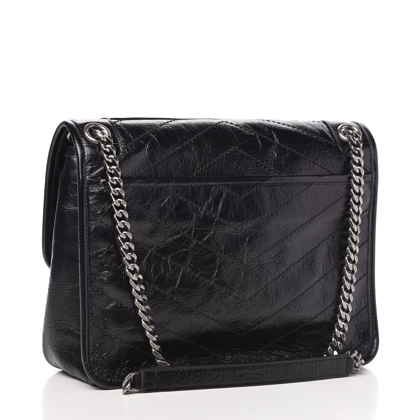 Crinkled Calfskin Matelasse Monogram Medium Niki Chain Satchel Black