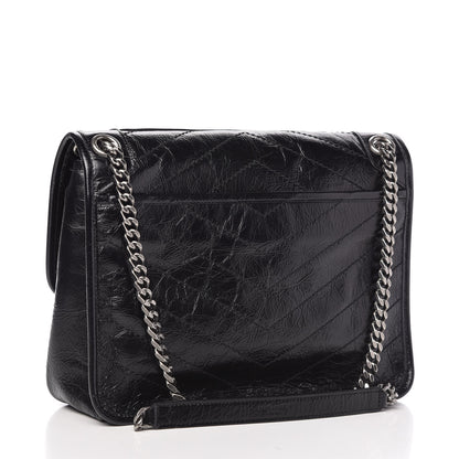 Saint Laurent Crinkled Calfskin Matelasse Monogram Medium Niki Chain Satchel Black 3 of 10