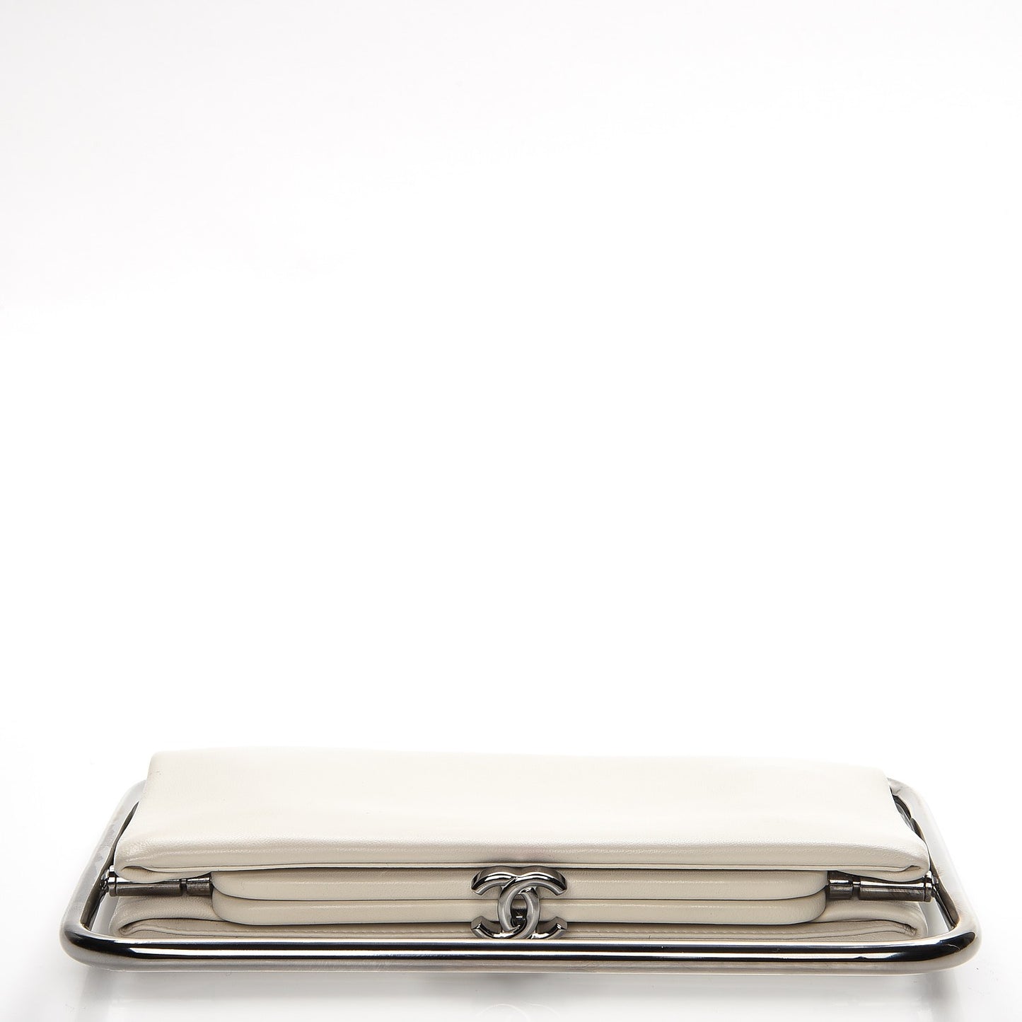 Lambskin Swivel Frame Clutch White