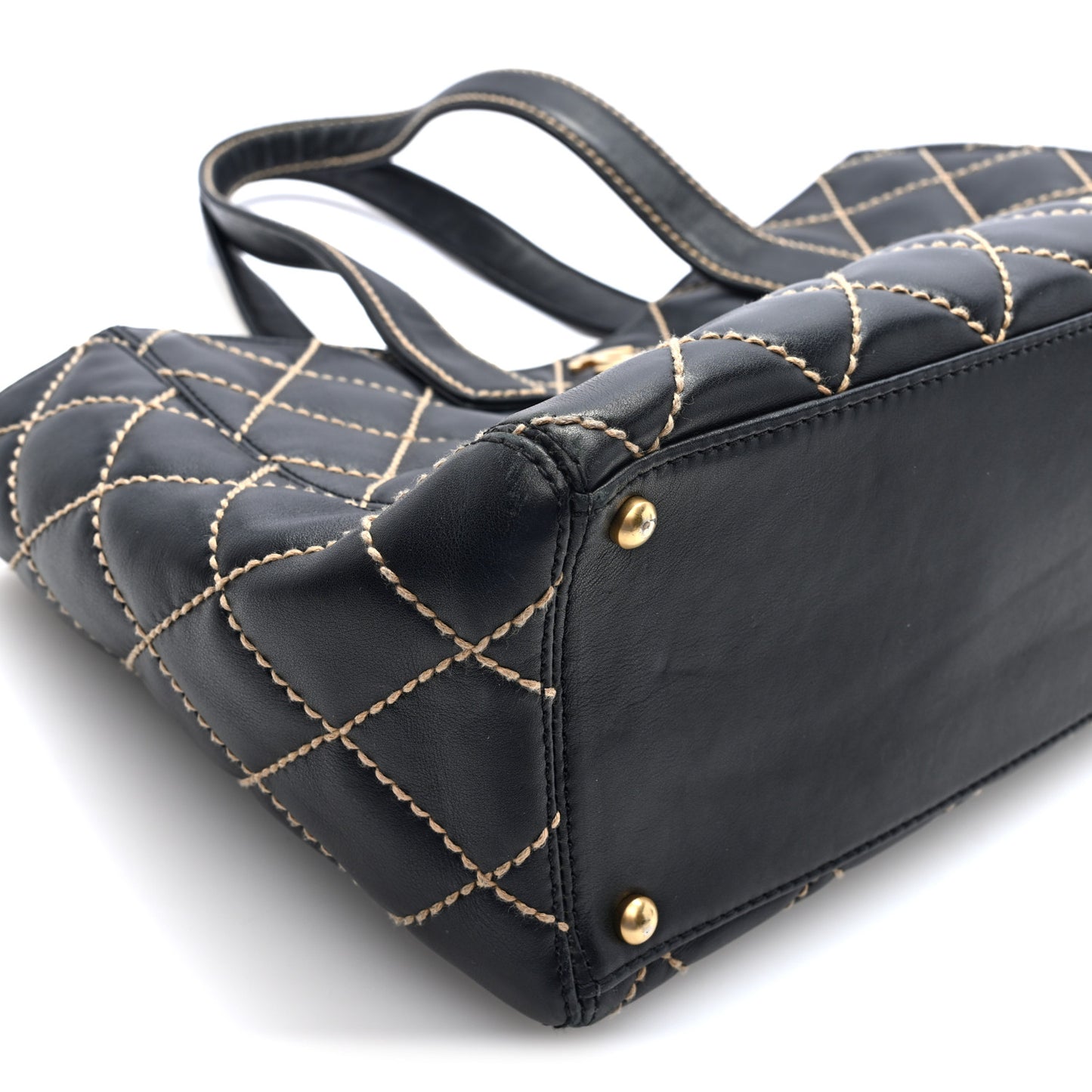Calfskin Wild Stitch Large Tote Black