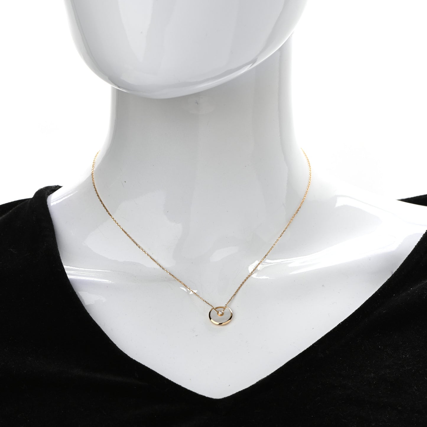 18K Yellow Gold Diamond Mother of Pearl XS Amulette de Cartier Pendant Necklace