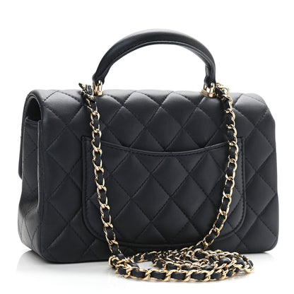 Chanel Lambskin Quilted Mini Top Handle Rectangular Flap Navy Blue 3 of 11
