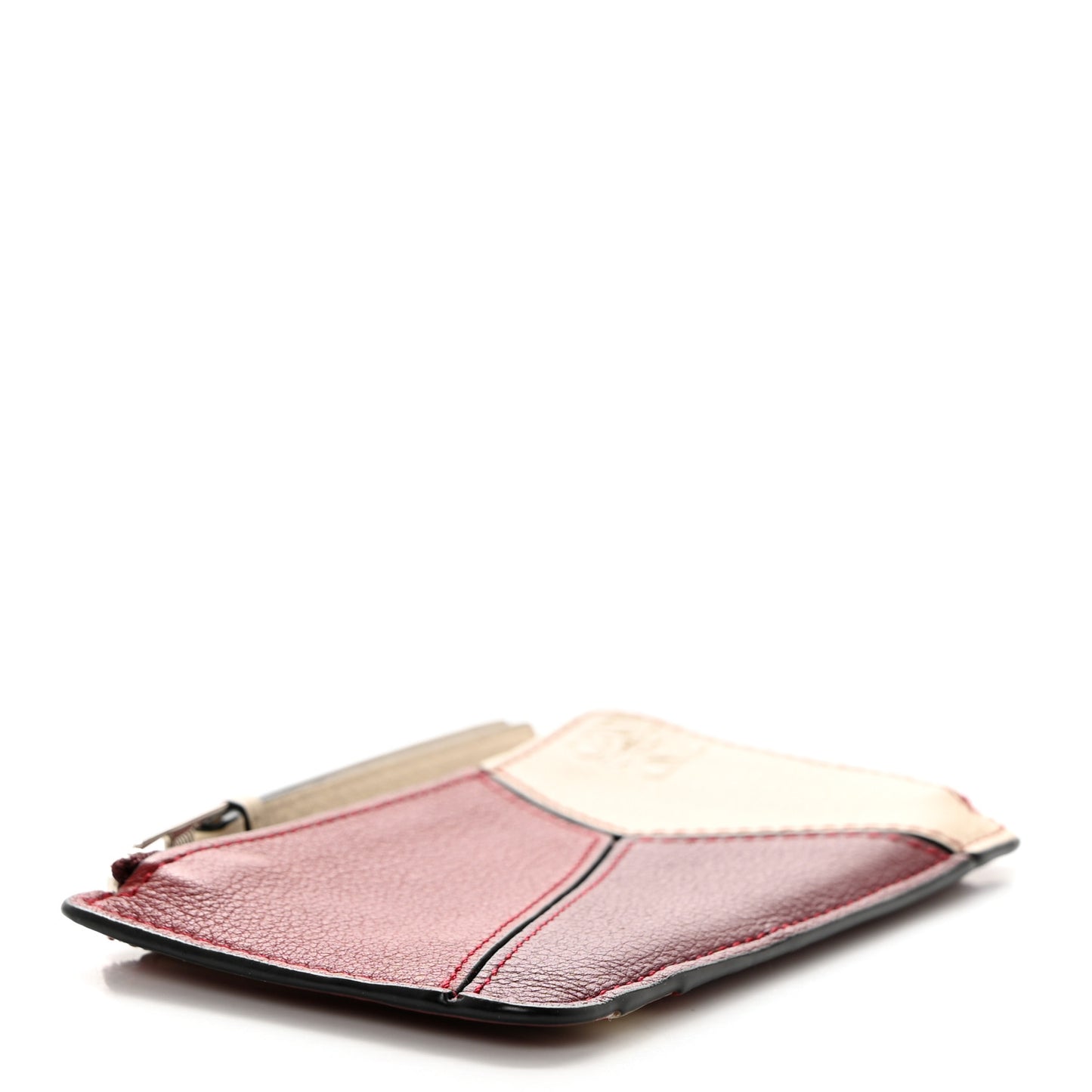 Calfskin Puzzle Colorblock Coin Card Holder Wine Garnet