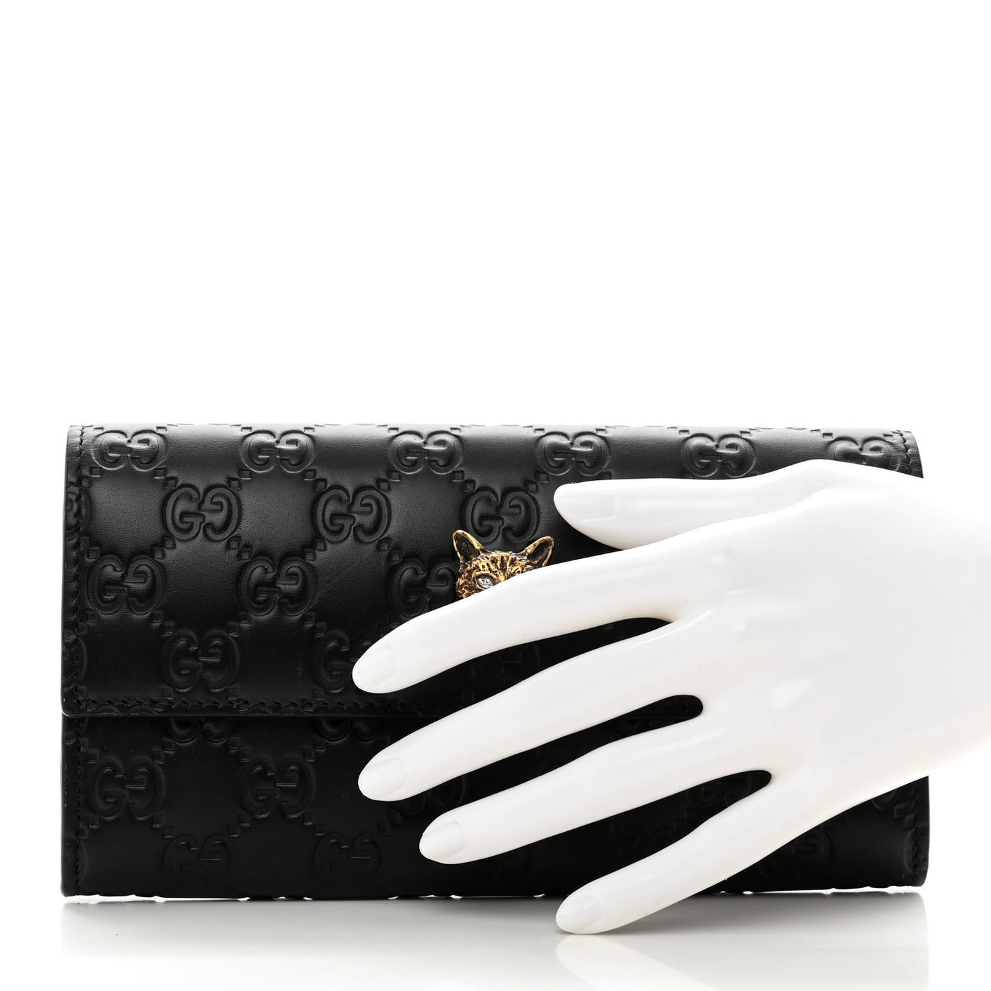 Guccissima Signature Crystal Cat Flap Wallet Black