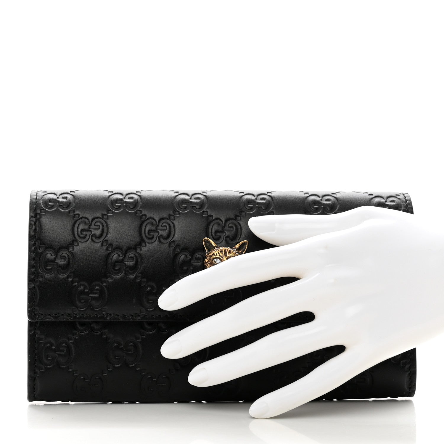 Gucci Guccissima Signature Crystal Cat Flap Wallet Black 2 of 8