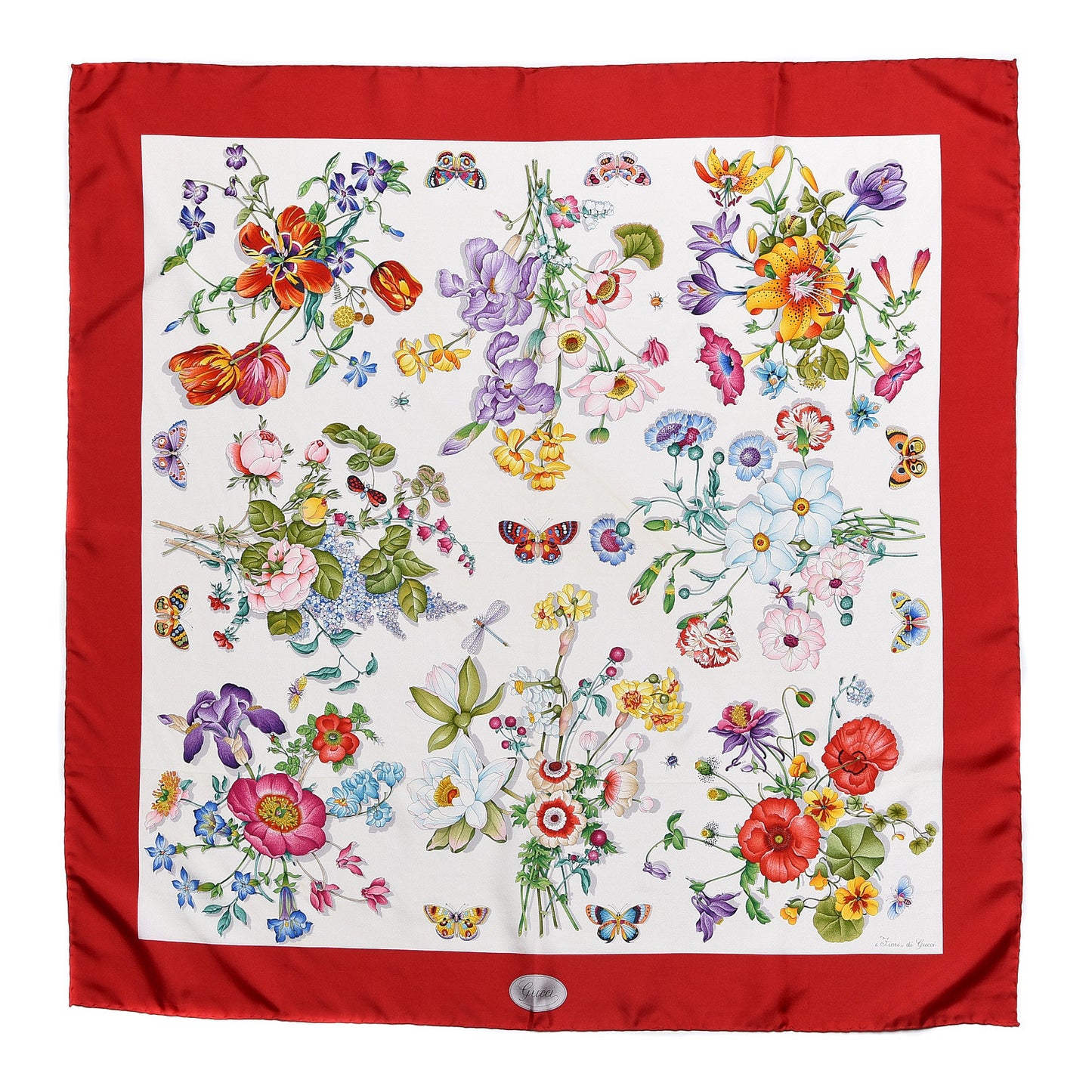 Silk Floral Square Scarf Red