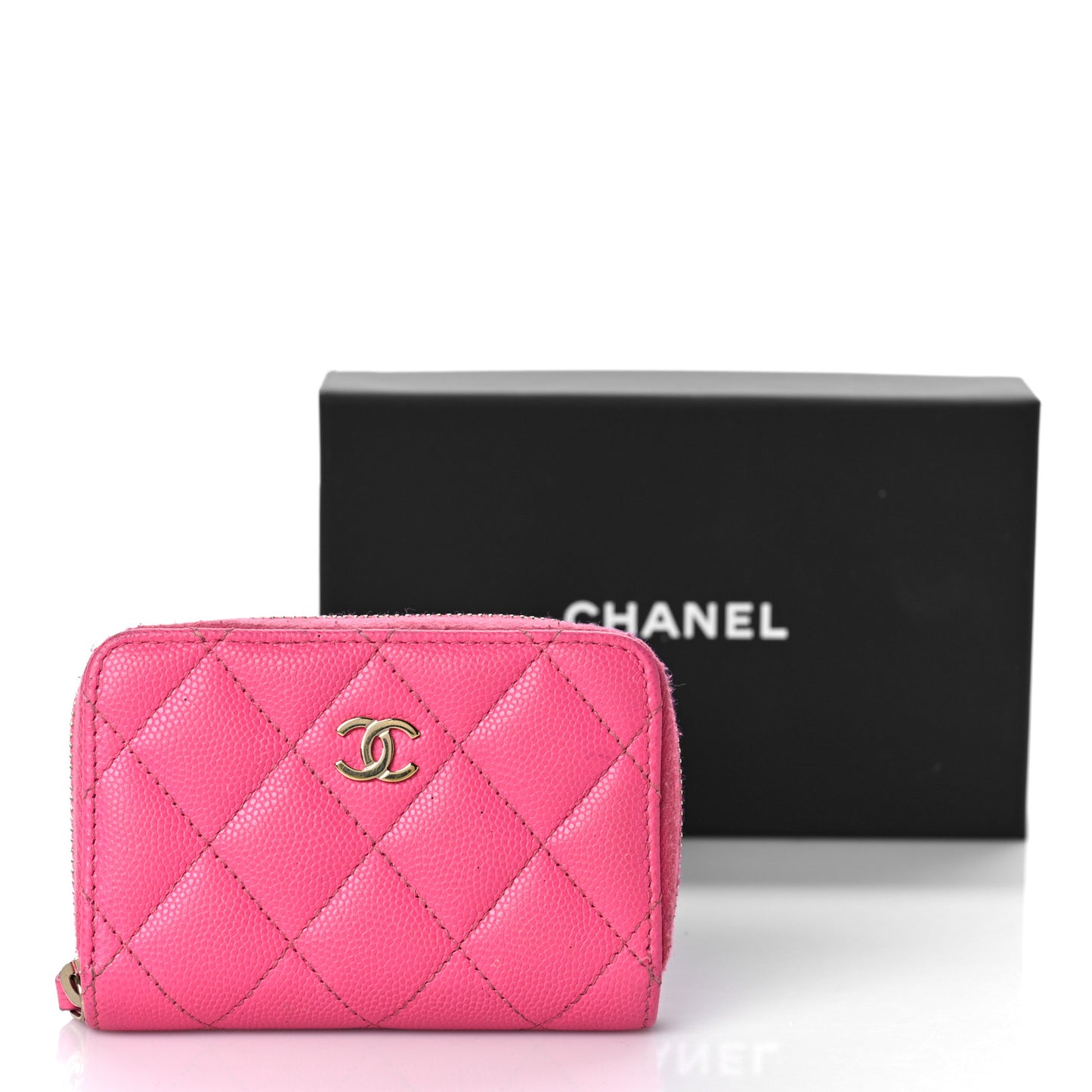 Caviar Quilted Zip Coin Purse Pink