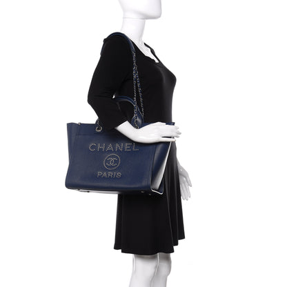 Chanel Caviar Small Studded Deauville Tote Navy 2 of 8
