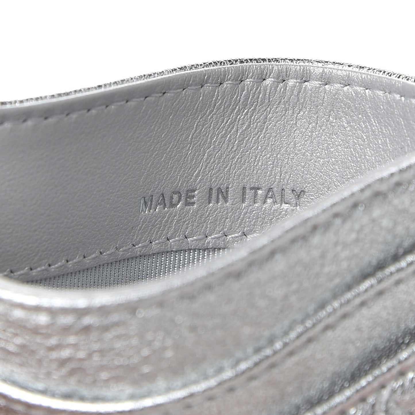 Metallic Lambskin Quilted Card Holder Silver