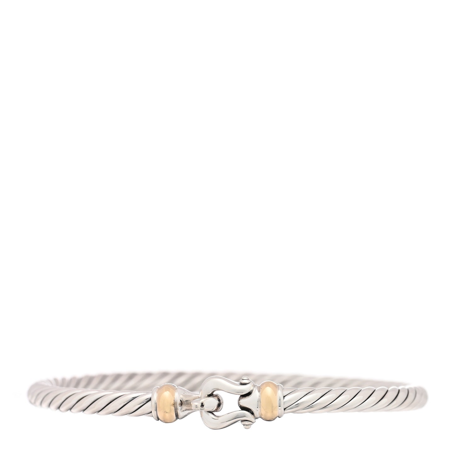 Sterling Silver 14K Yellow Gold 4mm Cable Classic Buckle Bracelet