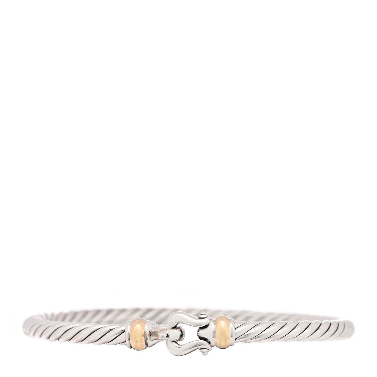 David Yurman Sterling Silver 14K Yellow Gold 4mm Cable Classic Buckle Bracelet 1 of 3