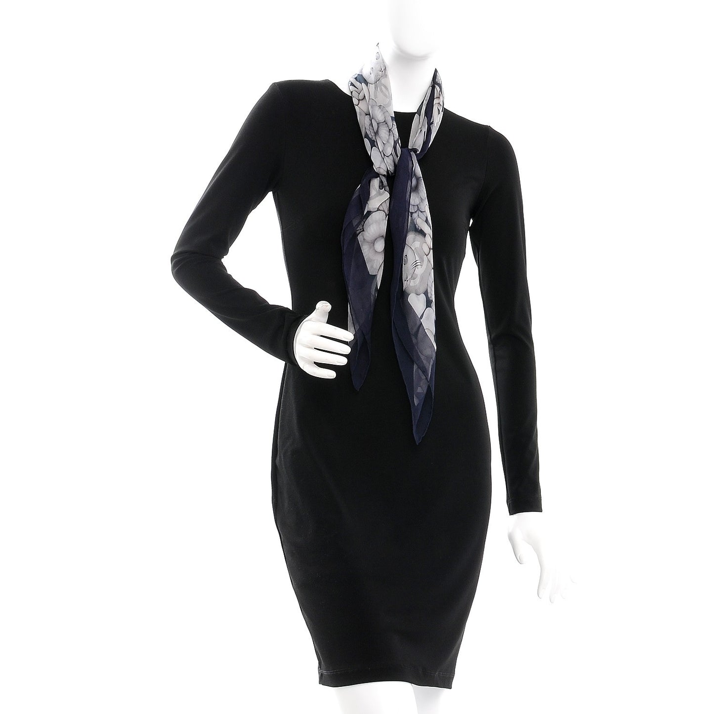 Silk Chiffon Cat Emoticon Scarf Navy