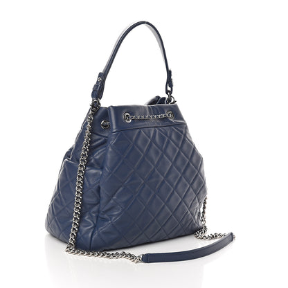 Chanel Lambskin Quilted CC Chain Drawstring Tote Blue 2 of 9