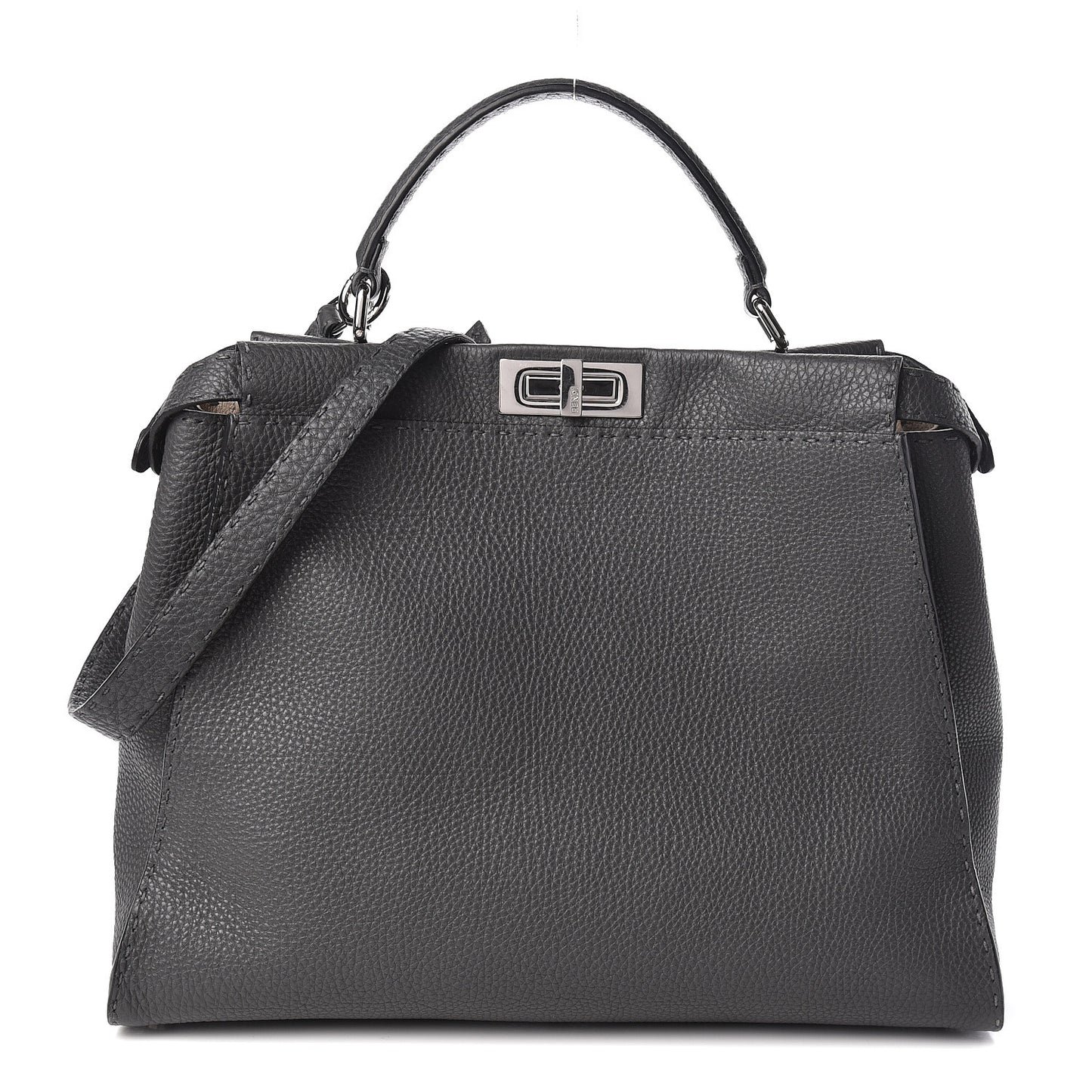 Cuoio Romano Selleria Bi-Color Large Peekaboo Iconic Satchel Asfalto Latte