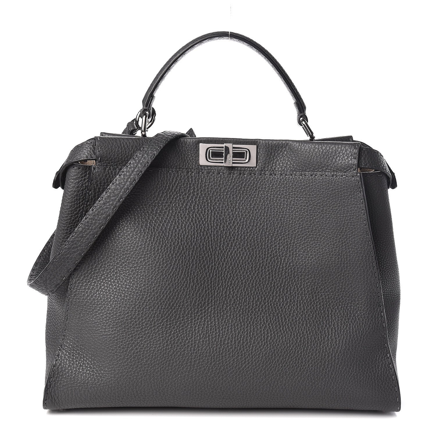 Fendi Cuoio Romano Selleria Bi-Color Large Peekaboo Iconic Satchel Asfalto Latte 1 of 11